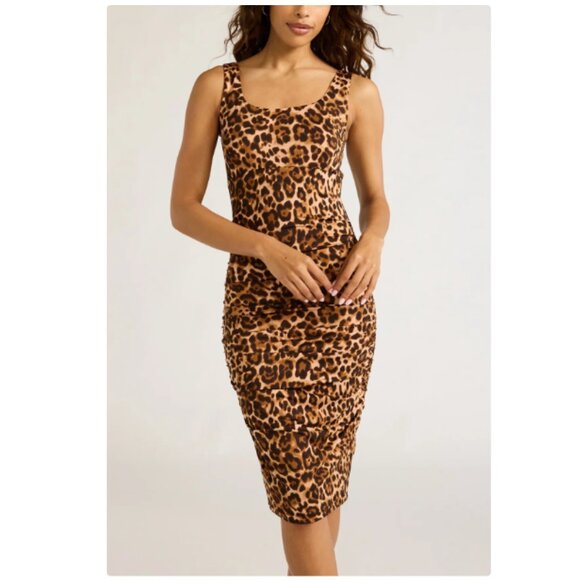 Sofia Jeans Body Sculpting Ruched Tank Dress Leopard Print Sz XS NWT - Picture 1 of 16